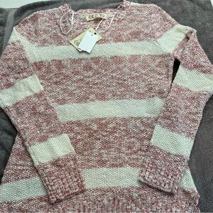 Pink Rose Women's Striped Sweater - Pink and Cream med NWT